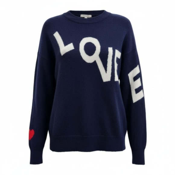 Charter Club 100% Cashmere LOVE Sweater Navy Blue XL Heart Sleeve Pullover Soft - Picture 3 of 13